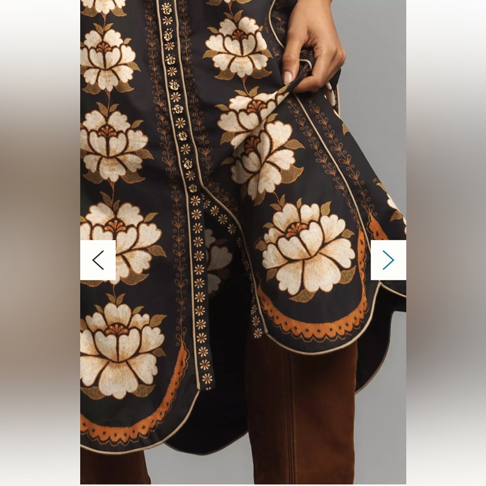 NWT Anthropologie FARM Rio Black Embroidered Flowers Floral Midi Shirt Dress M - Picture 3 of 11